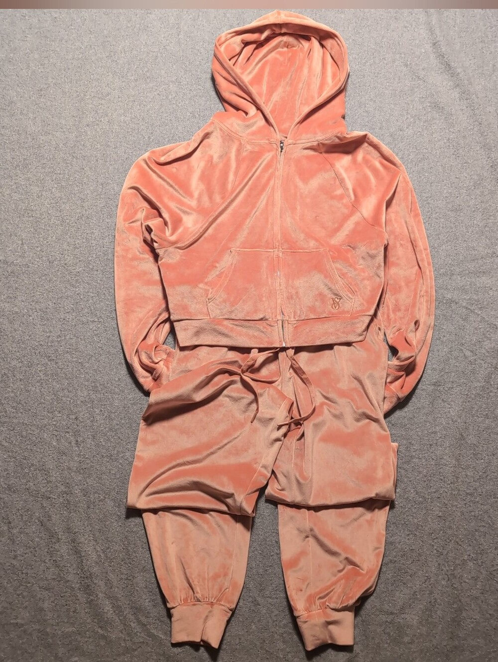 Victoria's Secret Small TRACKSUIT SET Full-zip Hoodie+jogger pant PINK VELOUR